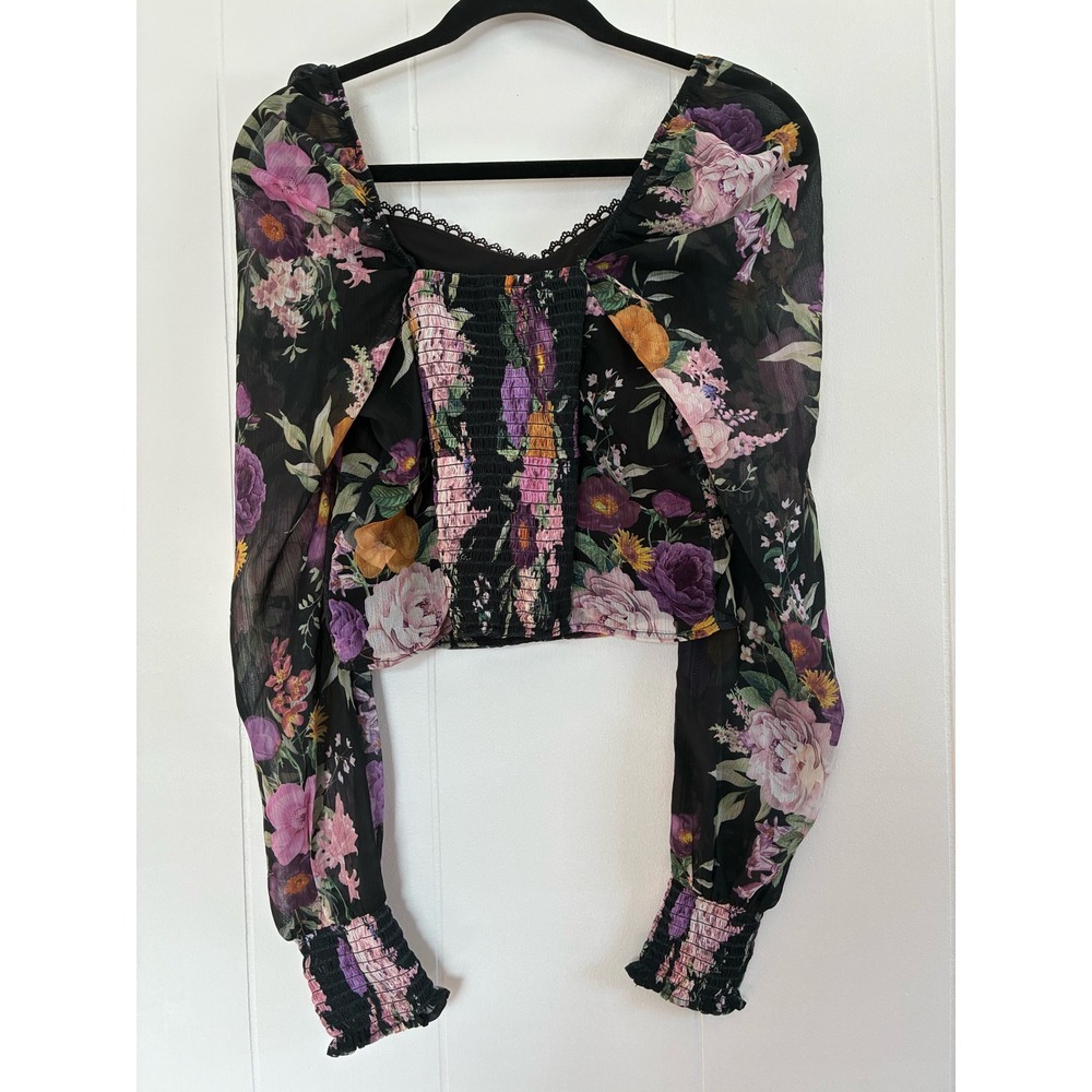 NWT Lipsy London Floral Square Neck Ruched Long‎ Sleeve Sheer Blouse Women S 6 - Picture 6 of 6